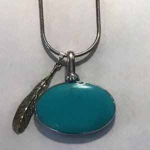 Sterling Silver Turquoise Pendant w/ Feather Charm